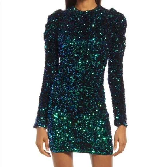 Adelyn Rae Dresses & Skirts - Adelyn Rae Sequin Long Sleeve Dress - Emerald and Midnight